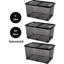 Loremp Depolama Saklama Kutusu Düzenleyici Tekerlekli Kilitli Saklama Kabı 3 Adet 40 Lt Antrasit