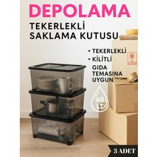 Loremp 60 Lt Tekerlekli Saklama Kutusu (3'lü Set) - Kilitli, Gıda Temasına Uygun, Şeffaf Depolama Kutusu