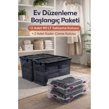 Loremp 80 Lt Tekerlekli Antrasit Kilitli Saklama Kutusu 2 Adet + 2 Adet Kadın Çizme Kutusu Ev Düzenleme