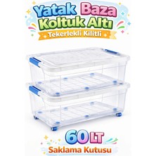 Loremp 60 Lt Kilitli Tekerlekli Saklama Kutusu Yatak Baza Altı Depolama-Şeffaf