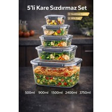 Loremp 5’li Kare Sızdırmaz Saklama Kabı Seti | Kilitli Kapaklı Vakumlu | Bpa Free Gıda Saklama Kutusu