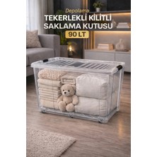 Loremp 90 Lt Şeffaf Kilitli Tekerlekli Saklama Kutusu Depolama Düzenleme 1 Adet