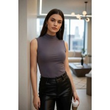 MTM My The Mall Giyim Kadın Antrasit Gri Kolsuz Balıkçı Yaka Basic Bluz Esnek Şık Üst Giyim