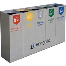 5’li Sıfır Atık Geri Dönüşüm Kutusu (GD-751) | Profesyonel Metal Atık Ayrıştırma Sistemi | Hey Çelik