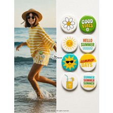 Punky Store 8'li Set-14 Yaz Temalı Rozet Seti Summer Good Vibes Güneş Çiçek Plaj Pin