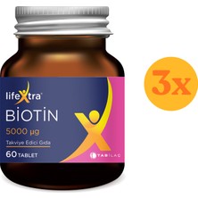 Lifextra Biotin 60 Tablet - 3 Adet (Toplam 180 Tablet) - Dezenfektan Hediyeli (%72 Alkol)