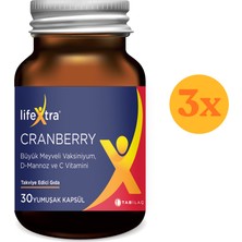 Lifextra Cranberry 30 Kapsül - 3 Adet (Toplam 90 Kapsül) - Dezenfektan Hediyeli (%72 Alkol)