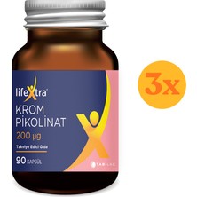 Lifextra Krom Pikolinat 90 Kapsül - 3 Adet (Toplam 270 Kapsül) - Dezenfektan Hediyeli (%72 Alkol)