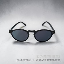 Ucuz Hediyelik Eşya Erkek Siyah Çerçeveli Yuvarlak Güneş Gözlüğü UV400 - Vintage Monologue Collection
