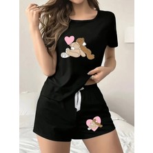Nigrum Pardus Nıgrum Pardus Yeni Sezon Sleepıng Bears Baskılı %100 Pamuk Büyük Beden Kadın T-Shirt Şort Takım