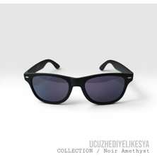 Ucuz Hediyelik Eşya Unisex Mat Siyah Çerçeveli Mor Camlı Klasik Güneş Gözlüğü UV400 Filtreli