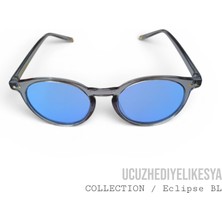 Ucuz Hediyelik Eşya Unisex Şeffaf Gri Çerçeveli Mavi Camlı Yuvarlak Güneş Gözlüğü - Eclipse Bl Collection