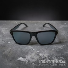 Ucuz Hediyelik Eşya Erkek Siyah Çerçeveli Geniş Kare Güneş Gözlüğü - Alpha Wide Collection UV400 Filtreli