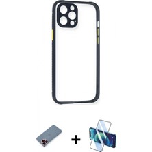 Pileli Store Pilelistore™ iPhone 12 Pro Kılıf Nova Asil Özel Seri - Siyah 3D Antistatik Cam Ekran Koruyucu + Metal Kamera Lens Koruma Cam - Kı