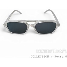 Ucuz Hediyelik Eşya Unisex Şeffaf Çerçeveli Koyu Camlı Dikdörtgen Güneş Gözlüğü - Retro G Collection