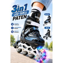 Yıldırım Oyuncak 3in1 LED Işıklı Çocuk Pateni - Ayarlanabilir Numaralı 2+1+1 / 2+2 Dizilim Taşıma Çantalı Lüks Inline Paten