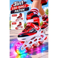 Yıldırım Oyuncak 3in1 LED Işıklı Çocuk Pateni - Ayarlanabilir Numaralı 2+1+1 / 2+2 Dizilim Taşıma Çantalı Lüks Inline Paten