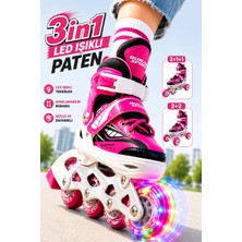 Yıldırım Oyuncak 3in1 LED Işıklı Çocuk Pateni - Ayarlanabilir Numaralı 2+1+1 / 2+2 Dizilim Taşıma Çantalı Lüks Inline Paten