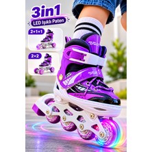 Yıldırım Oyuncak 3in1 LED Işıklı Çocuk Pateni - Ayarlanabilir Numaralı 2+1+1 / 2+2 Dizilim Taşıma Çantalı Lüks Inline Paten