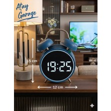 Atay Garage Retro LED Çalar Saat Dijital Ekranlı Sessiz Alarm Masaüstü Saati Mavi Renk Dijital Saat
