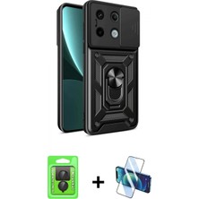 Marsilyan™- Redmi Note 13 Pro 4g Kılıf Ahenk Klasik - Siyah 3D Antistatik Cam Ekran Koruyucu + Siyah Raze Metal Kamera Lens