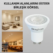 Braytron GU10 4.5W LED Spot Ampul 3000K Sıcak Beyaz Işık 350 Lümen (50W Eşdeğer)