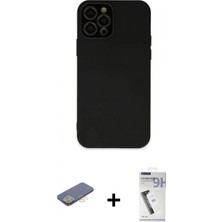 Marsilyan™- iPhone 12 Pro Max Kılıf Çekirdek Modern Serisi - Şeffaf Uv Polymer Nano Ekran Koruyucu + Sarı Renkli Kamera Lens Koruma Cam