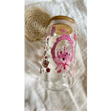 Minnaco ⁠estetik Tasarım Desenli Bambu Kapaklı Cam Kahve Bardağı - 500 ml Soğuk Kahve  Smoothie ve Meşrubat Bardağı