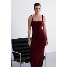 Facette Alen Askılı Midi Elbise Bordo
