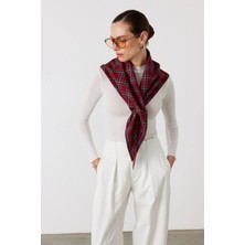 Facette Kadın Ekose Desenli Kırmızı Fular %70 Pamuk %30 Polyester Standart Ebat