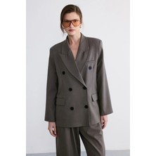 Facette Rufe Kruvaze Oversize Blazer Vizon