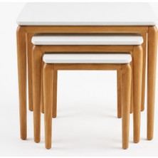 Cg Home Milas Zigon Sehpa Seti 3 Parça  Ağaç Lake Boyalı Ceviz Renk Minimalist Stil