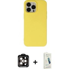 Marsilyan™- iPhone 14 Pro Max Kılıf Ahenk Serisi - Şeffaf Pasifik Cam Ekran Koruyucu + Turuncu Pvd Metal Kamera Lens
