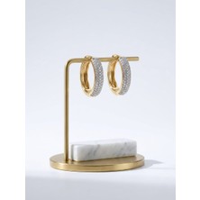 Attaleia Shop Gold Taşlı Şık Kadın Halkalı Küpe Modeli