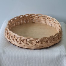 Sipariş Box El Yapımı Bambu Rattan Örgü  Yuvarlak Dekoratif Tepsi 25CM