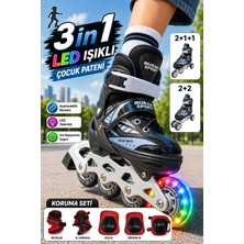 Yıldırım Oyuncak 3in1 LED Işıklı Full Koruma Setli Lüks Çocuk Pateni - Ayarlanabilir 2+2 / 2+1+1 Dizilim Taşıma Çantalı Inline Paten