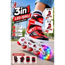 Yıldırım Oyuncak 3in1 LED Işıklı Full Koruma Setli Lüks Çocuk Pateni - Ayarlanabilir 2+2 / 2+1+1 Dizilim Taşıma Çantalı Inline Paten