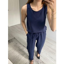 Nice Boutique Tensel Kumaş Kolsuz Bluz Beli Lastikli Pantolon Takım