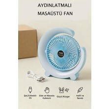 Hobbyrons Işıklı Taşınabilir Şarjlı Masaüstü Ev Ofis Araç Soğutucu Fan Pervane Vantilatör