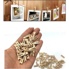 Hobbyrons Küçük Ahşap Mini Mandal Fotoğraf Not Tutucu Mandal 50 Adet