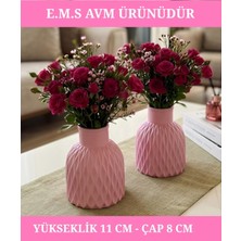 E.M.S 2 Adet Pastel Pembe Renk Dalga Desenli Vazo Dekoratif Vazo Yapay Kuru Çiçek Vazosu.