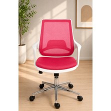 Ofiscore Ergonomik Fileli Ofis Koltuğu Pembe – Krom Ayaklı, Tekerlekli, Modern Çalışma ve Home Office Koltuğu