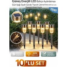 Eser Ticarett 10'lu Set - Güneş Enerjili Metal Bahçe Aydınlatması, Gün Işığı LED Lamba - Paslanmaz Çelik Gövde, Suya Dayanıklı Toprak Çakmalı Solar Armatür