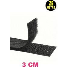 Usin 25 Metrelik 3 cm En Siyah Çift Taraflı Cırt Cırt Bant Çift Taraflı Amerikan Fermuarı (Yapışkansız)