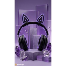 Bitenzo 3D Oyuncu Kulaklığı Için Takılabilir Kedi Kulağı Aksesuarı - Kalp Detaylı Mor Gaming Kulaklık Süsü