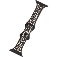 Quse Apple Watch Series 10/11 42MM & 41MM-40MM-38MM ile Uyumlu Oyma Leopar Desenli Silikon Kordon, Noir Leopar