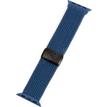 Quse Apple Watch Series 10/11 42MM & 41MM-40MM-38MM ile Uyumlu Manyetik Ayarlanabilir Örgü Kordon, Alaska Mavisi