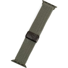 Quse Apple Watch 46MM-45MM-44MM & Series 1/3 42MM ile Uyumlu Manyetik Ayarlanabilir Örgü Kordon, Zeytin Yeşili