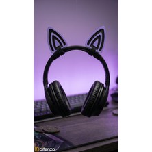 Bitenzo 3D Oyuncu Kulaklığı Için Takılabilir Kedi Kulağı Aksesuarı - Mor Siyah Gaming Kulaklık Süsü