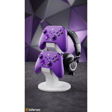 Bitenzo 3D Masaüstü Çok Fonksiyonlu Gaming Stand - 2 Adet Oyun Kolu ve Kulaklık Standı Kontrolcü Düzenleyici - Beyaz